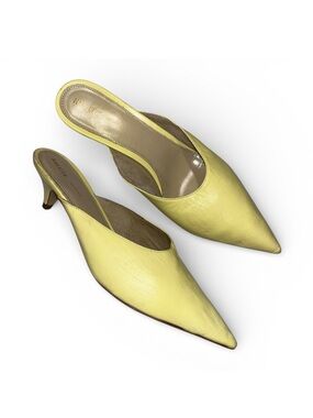 Khaite Yellow Mules Leather Pointed Kitten Heel 7.5 Office Casual Quiet Luxury